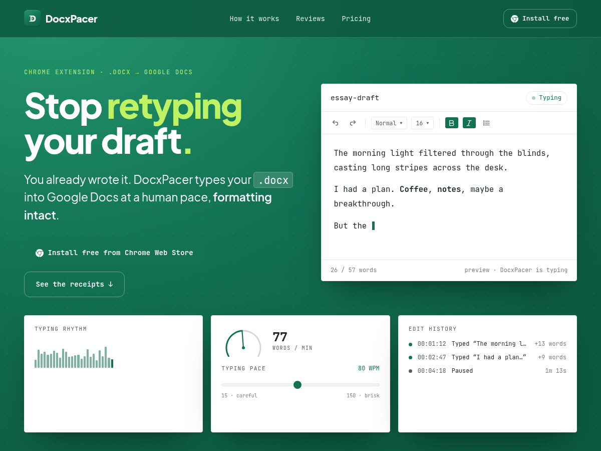 DocxPacer, screenshot