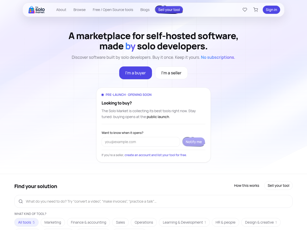 The Solo Market, screenshot